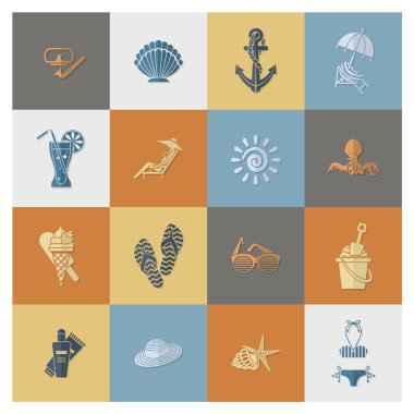 Yaz ve plaj basit düz simgeler