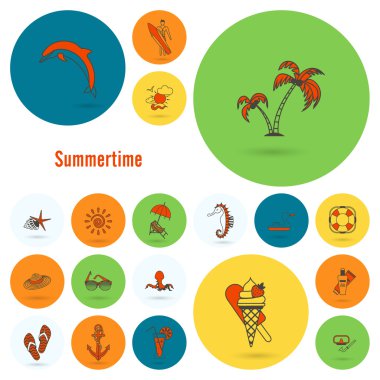 Yaz ve plaj basit düz simgeler