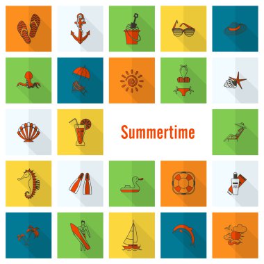 Yaz ve plaj basit düz simgeler