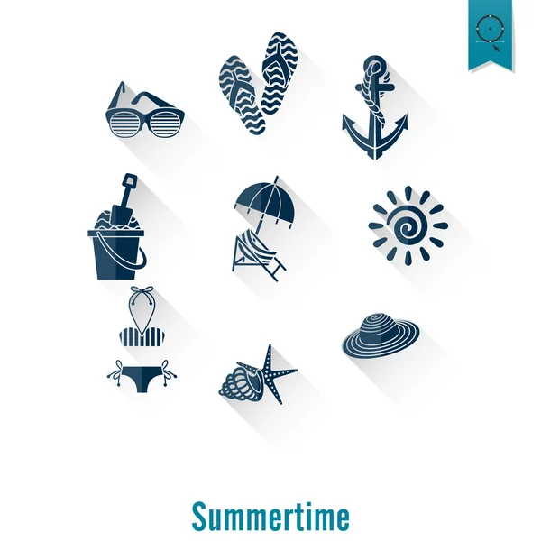 Sommer und Strand einfache flache Symbole — Stockvektor