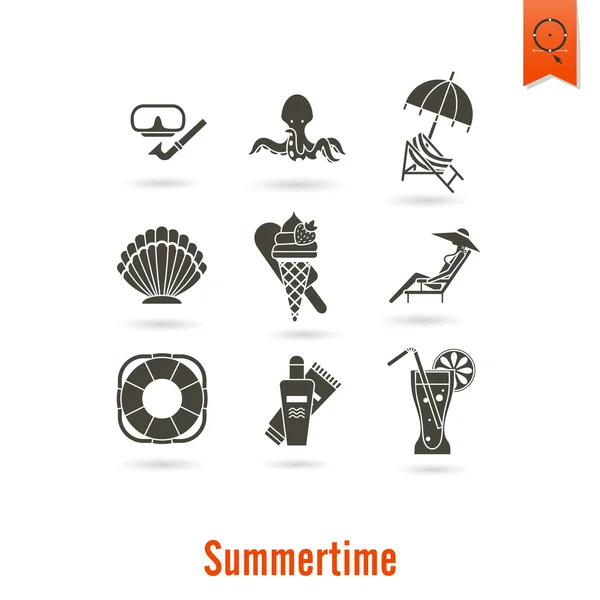 Літо і пляж Прості плоскі іконки — стоковий вектор