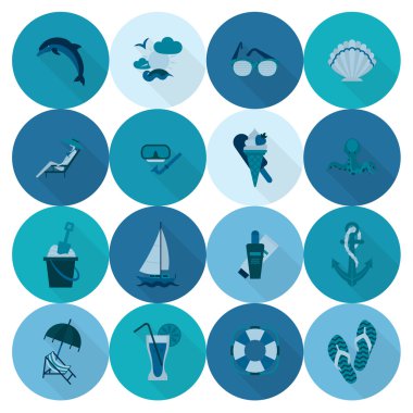 Yaz ve plaj basit düz simgeler