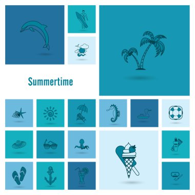 Yaz ve plaj basit düz simgeler