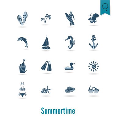 Yaz ve plaj basit düz simgeler