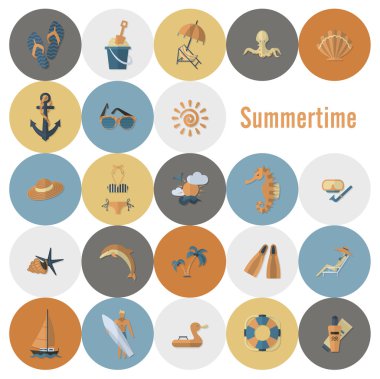 Yaz ve plaj basit düz simgeler