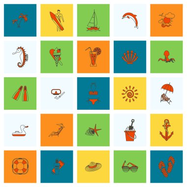 Yaz ve plaj basit düz simgeler