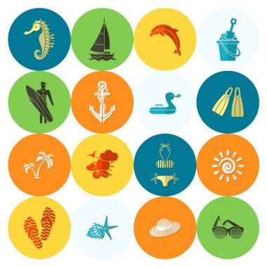 Yaz ve plaj basit düz simgeler