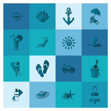 Yaz ve plaj basit düz simgeler