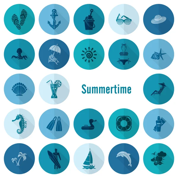 Summer and Beach Simple Flat Icons — Stock Vector