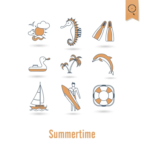 Summer and Beach Simple Flat Icons — Stock Vector