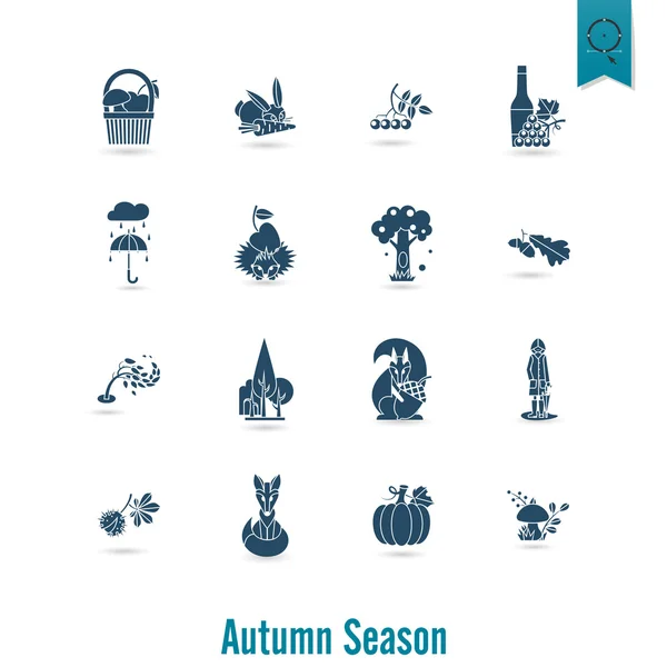 Conjunto de iconos planos de otoño — Vector de stock