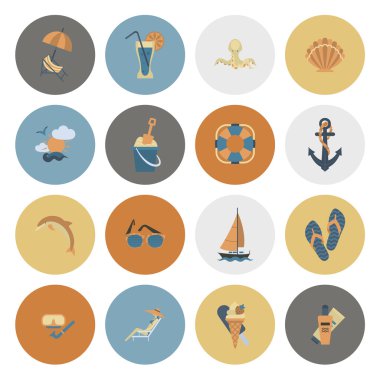 Yaz ve plaj basit düz simgeler