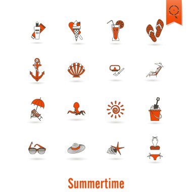 Yaz ve plaj basit düz simgeler