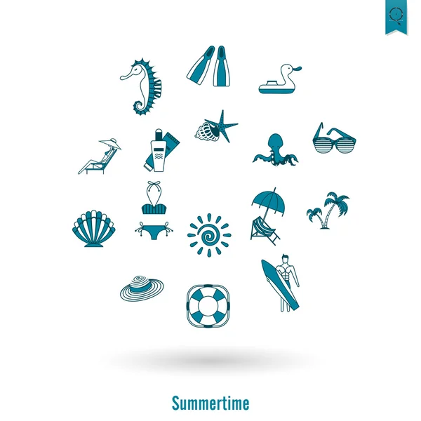 Sommer und Strand einfache flache Symbole — Stockvektor