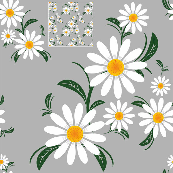 Daisy seamless Pattern on gray
