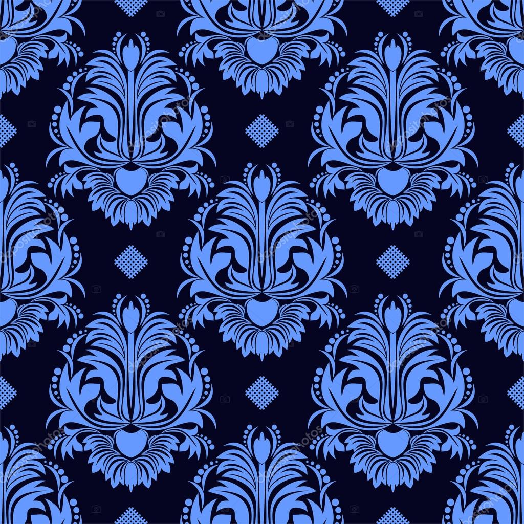 Royal Blue Damask Wallpaper