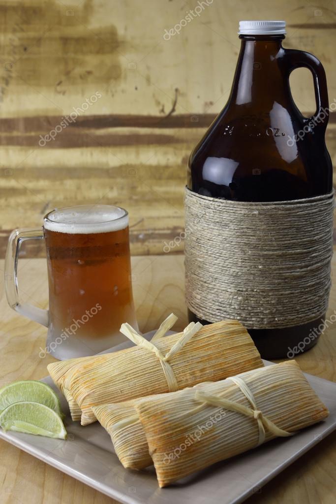 Microbrew Beer and Tamales — Stock Photo © shellystuart 63848219