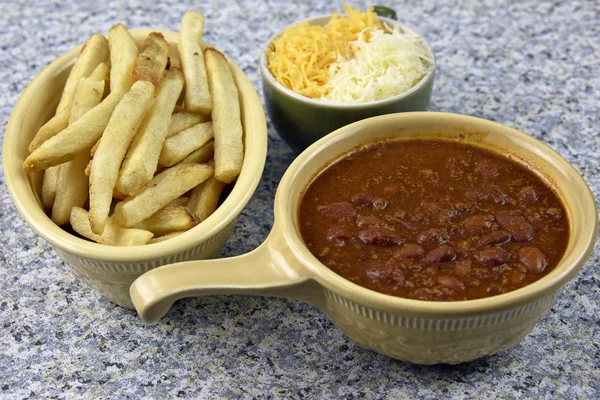 Comida de papas fritas con queso chile — Foto de Stock