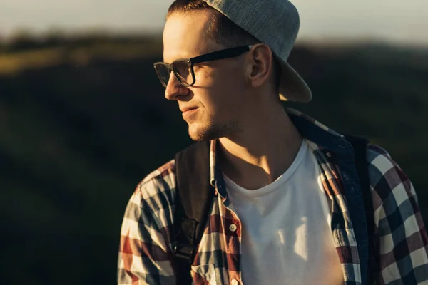 Portrait Young Handsome Man Wearing Glasses Cap Smiling Young Man — Stock Photo, Image