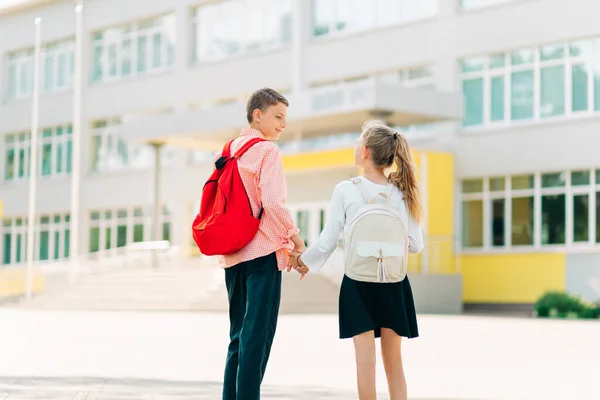 Back School Two Happy Children Ready Primary School Pupils First — Stock Photo, Image