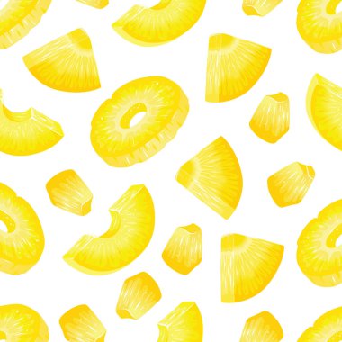 Pieces of peeled pineapple on a white background. Vector seamless pattern. clipart
