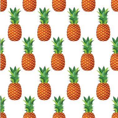 Beyaz arkaplanda tüm ananasla izole edilmiş vektörsüz desen.