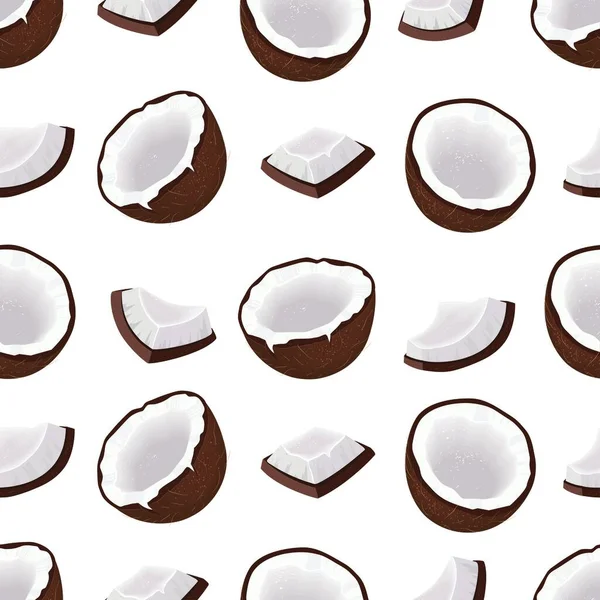 Modèle Vectoriel Sans Couture Avec Noix Coco Morceaux Noix Coco — Image vectorielle