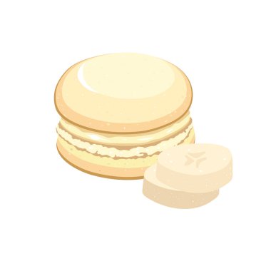 Beyaz arka planda muz dilimleri olan makarna pastası. Vektör illüstrasyonu