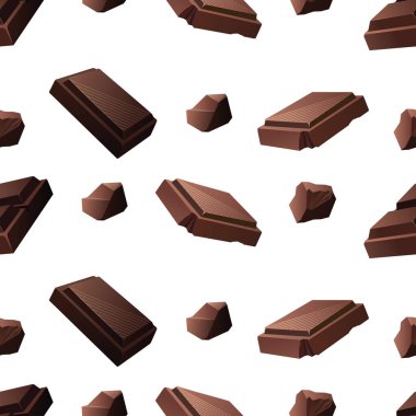 Beyaz arka planda süt dilimleri ve koyu çikolatalı kusursuz vektör deseni..