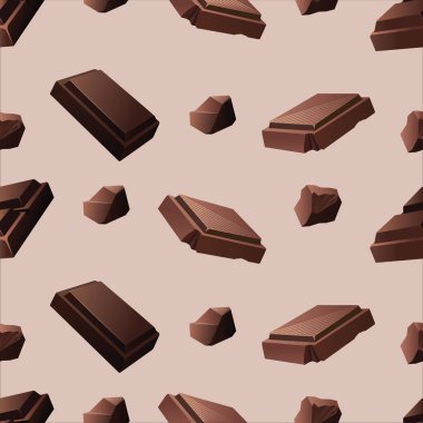 Açık kahverengi arka planda süt dilimleri ve koyu çikolatalı kusursuz vektör deseni..