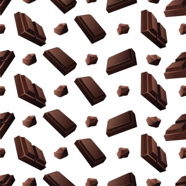 Açık kahverengi arka planda süt dilimleri ve koyu çikolatalı kusursuz vektör deseni..