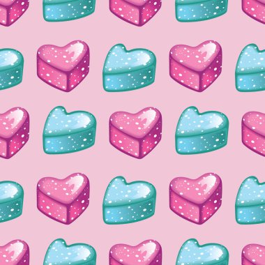 Pembe ve nane renginde kalp şeklinde şekerlemeleri olan kusursuz bir şekil..