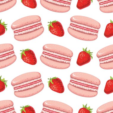 Çilekli kek, makarna ve çilek aromalı kusursuz desen..