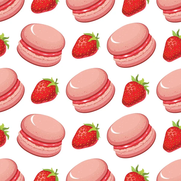 无缝图案的草莓蛋糕通心粉和草莓浆果 矢量说明 — 图库矢量图片