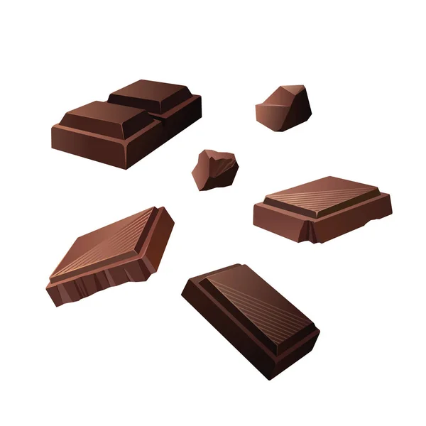 Ensemble Vectoriel Avec Des Morceaux Chocolat Noir Lait Illustration Sur — Image vectorielle