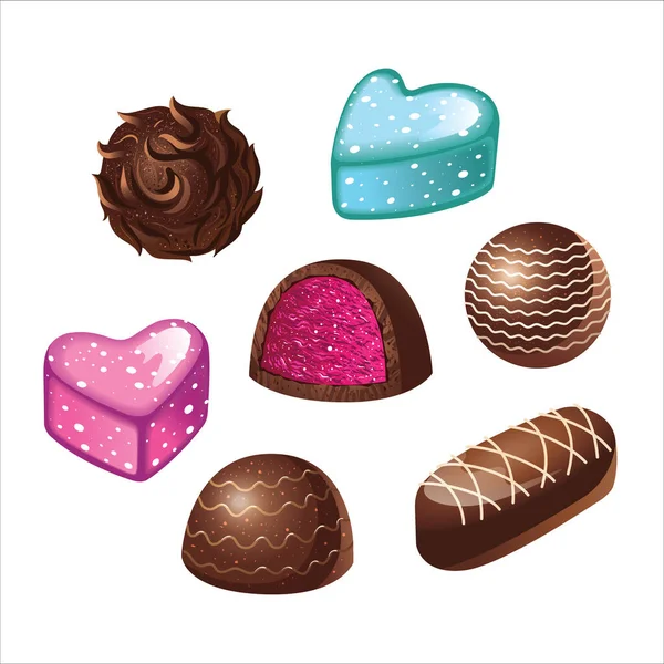 Vektorkészlet Csokoládés Cukorkával Cukorka Töltelékkel Szarvasgomba — Stock Vector