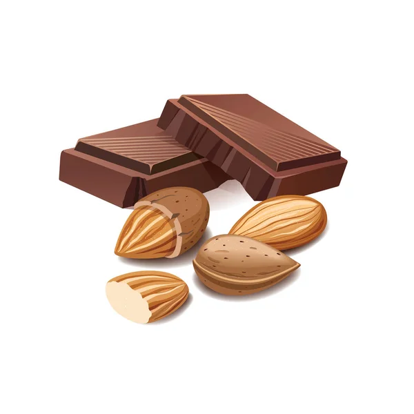 Tranches Chocolat Aux Amandes Illustration Vectorielle Sur Fond Blanc — Image vectorielle