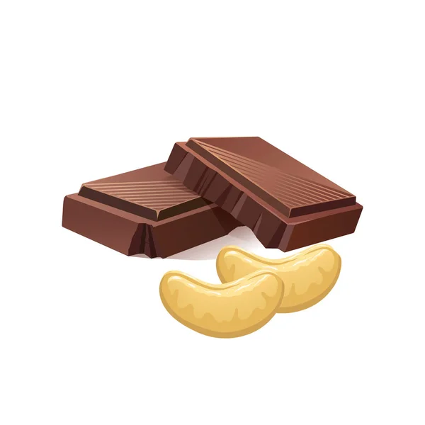 Tranches Chocolat Aux Noix Cajou Illustration Vectorielle Sur Fond Blanc — Image vectorielle