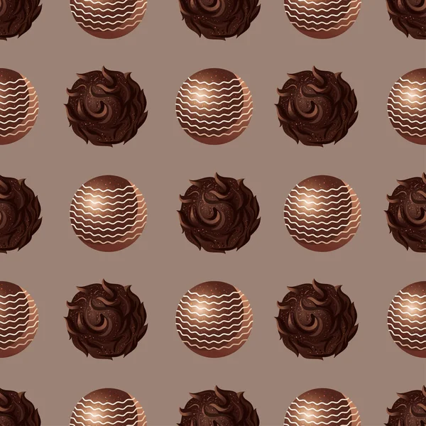 Vektor Zökkenőmentes Minta Cukorka Csokoládé Fényes Szarvasgomba Kávé Háttér — Stock Vector