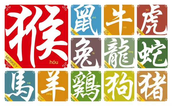 Vector signos del zodiaco chino con el año del mono en 2016 — Vector de stock