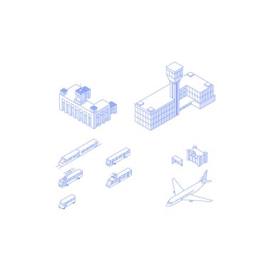 Public transport isometric elements collection clipart