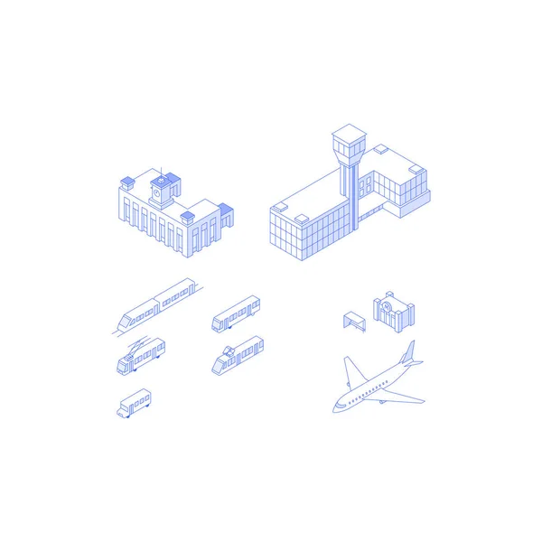 Insamling av isometriska element för kollektivtrafik — Stock vektor