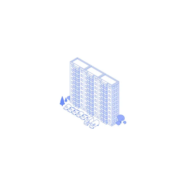 Isometric Appartement maison cour avec arbres et parking — Image vectorielle