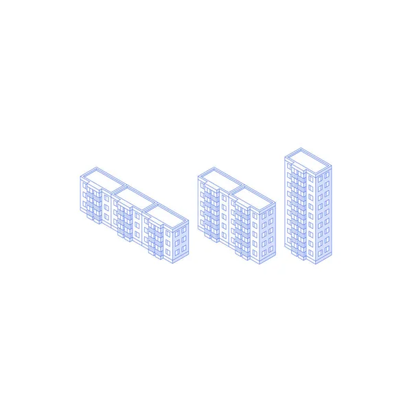 Izometrické Monochromatické linie umění bytových domů kolekce — Stockový vektor