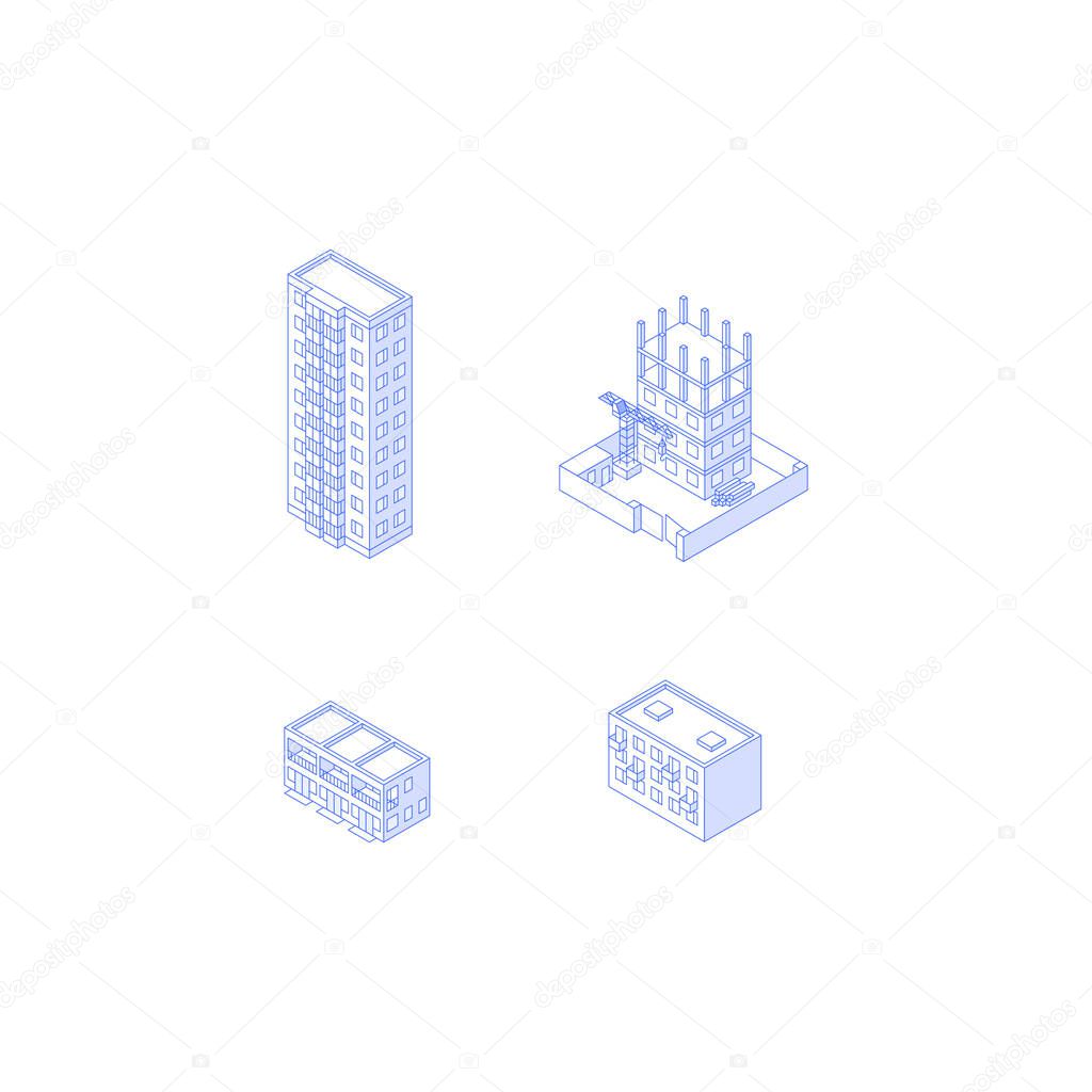 isometric Apartment houses high-rise condo construction site