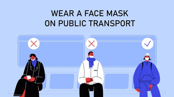 Usar una máscara en el transporte público — Vector de stock