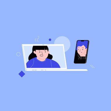 Laptop ve telefon ekranındaki konferans uygulaması