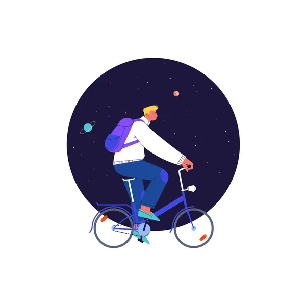 Muž na kole pod hvězdami — Stockový vektor