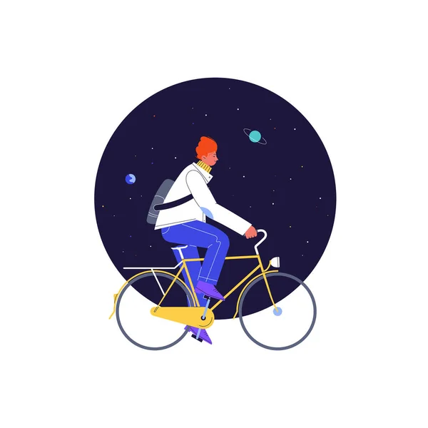 Un hombre que pedalea bajo las estrellas — Vector de stock