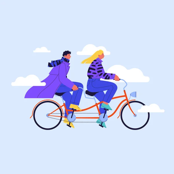 Un couple à vélo dans le ciel bleu — Image vectorielle